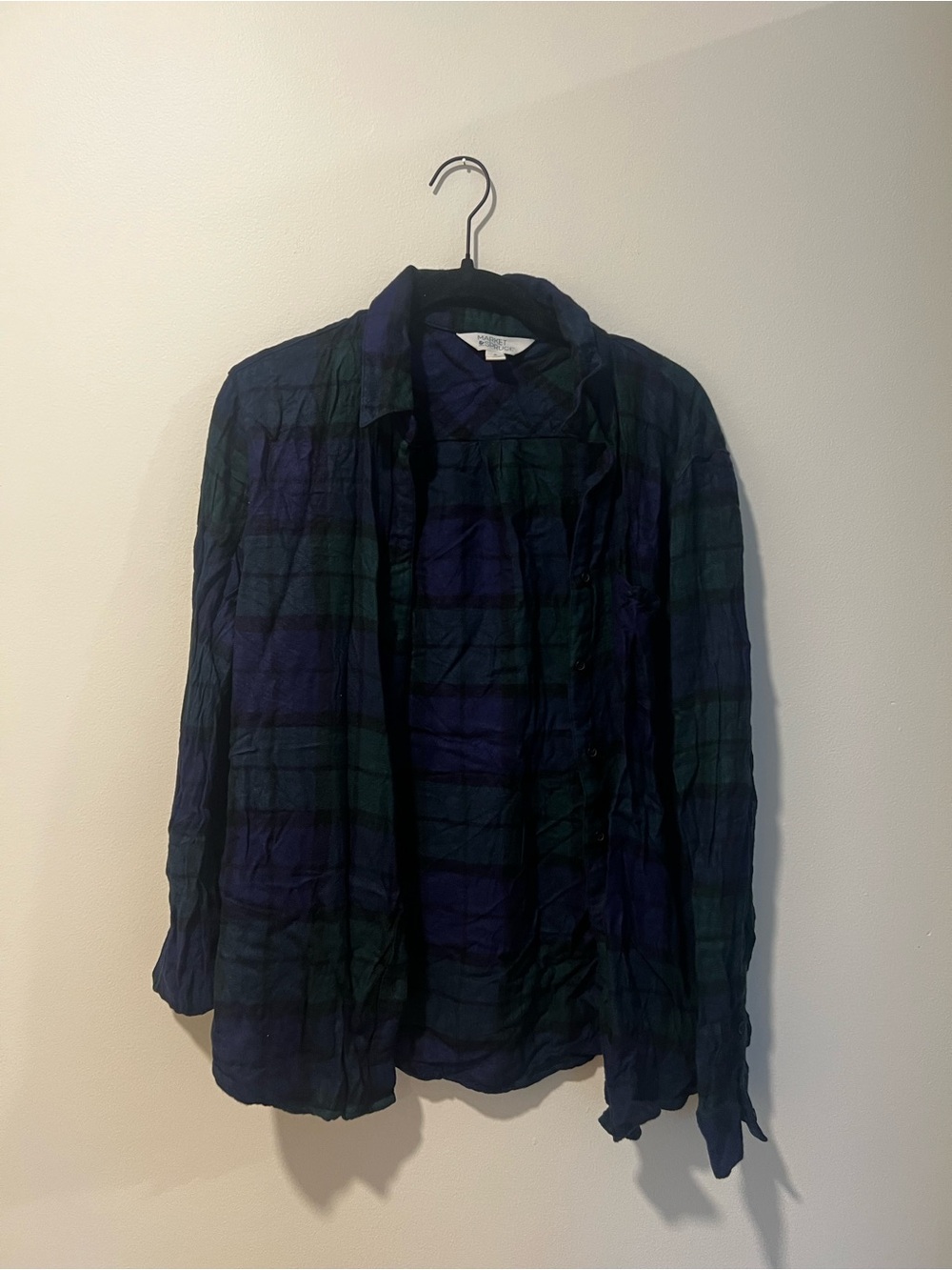 Market & Spruce Navy and Green Plaid Button-Down Shirt